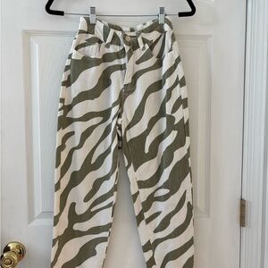 Green and White Zebra Print Pants